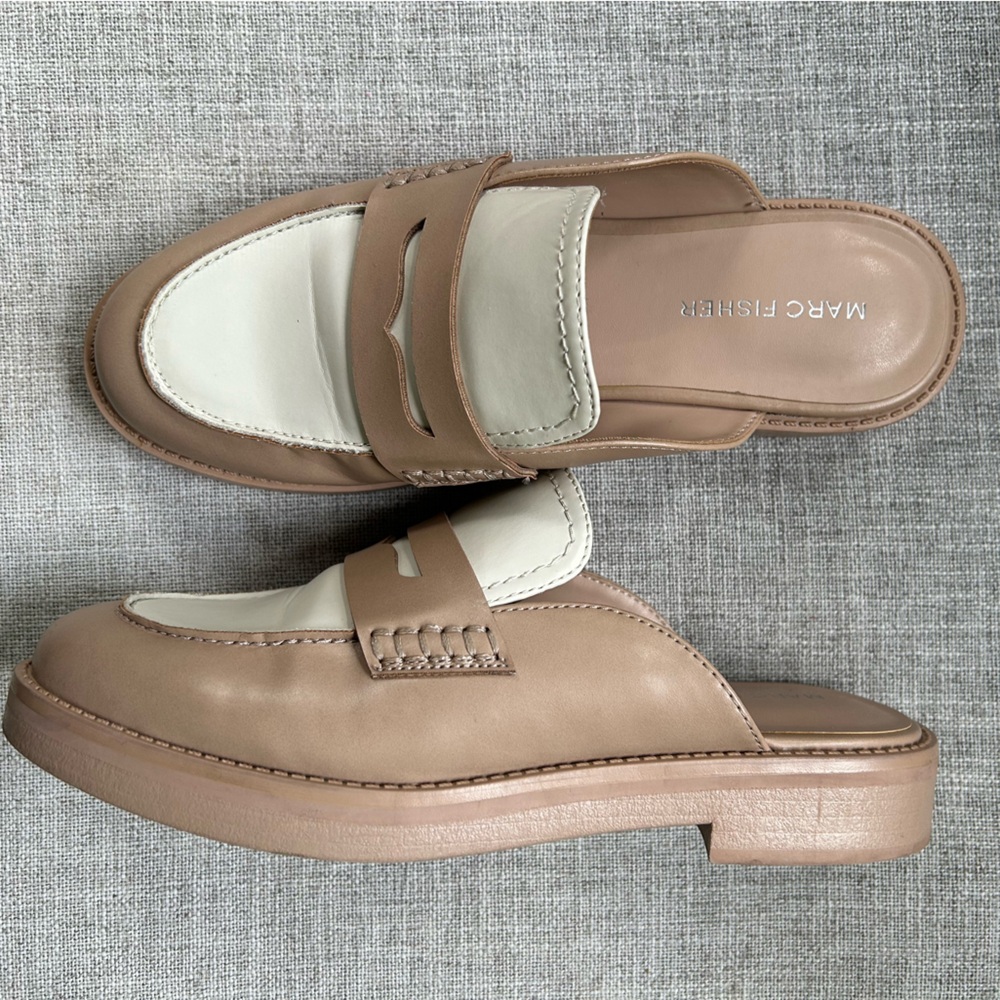 Marc Fisher Women's BURLESK Tan and Cream Flat Loafers Size 8M